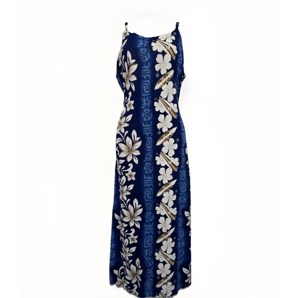 BLUE SKY Dress Women L Blue Floral Travel Vacation Hawaiian Tropical Aloha Surf